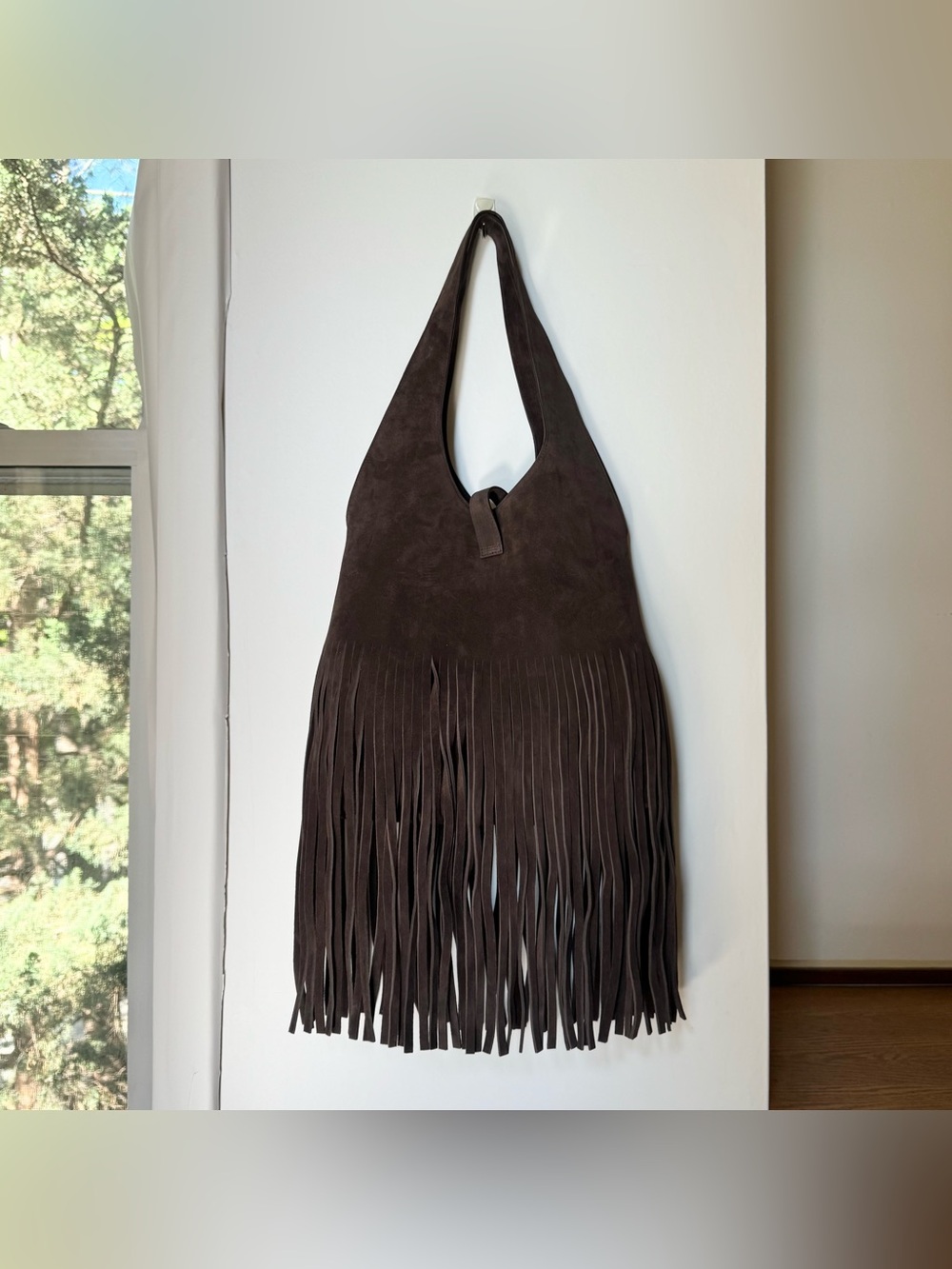 NWT Reformation Ivy Fringe Tote Bag Boss Brown Suede - Picture 9 of 17